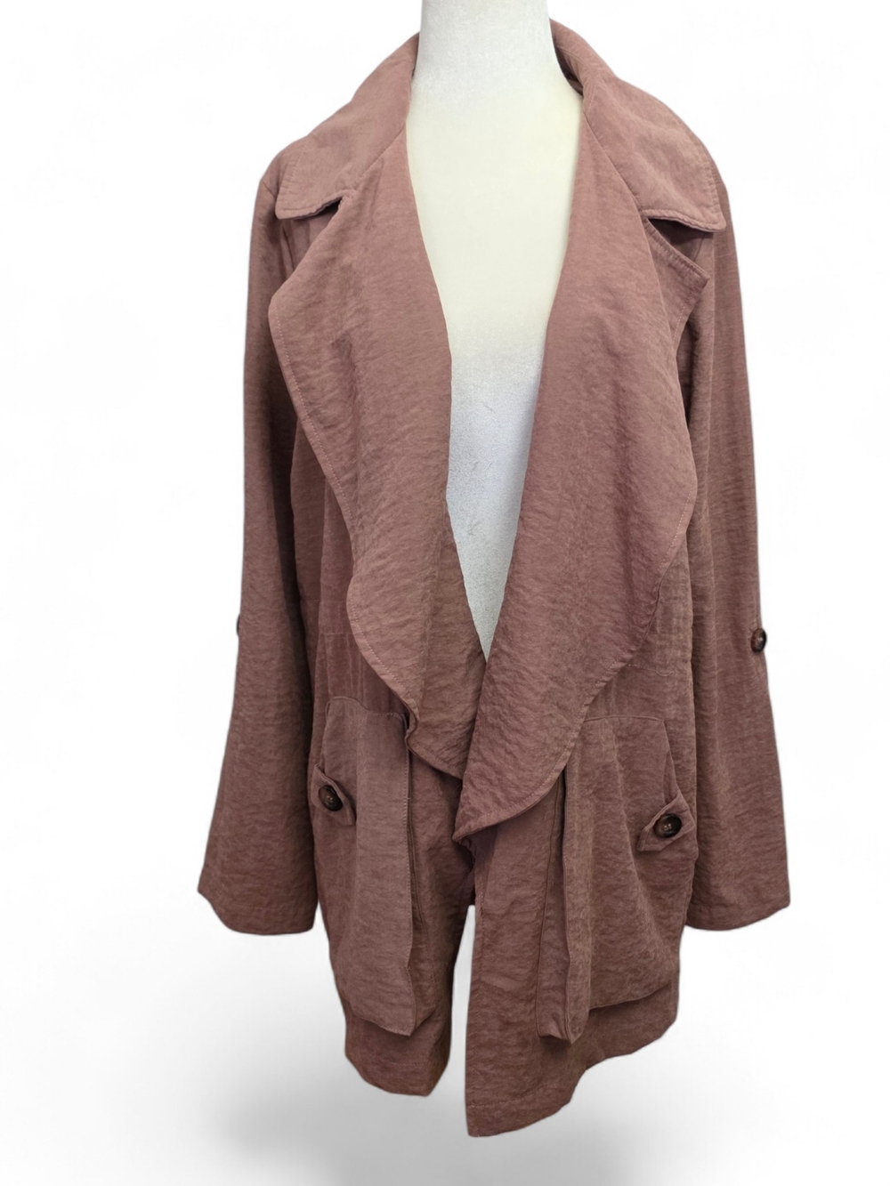 Mo-Ka Lightweight Open-Front Trench Coat in Mauve Rose